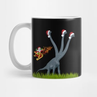 Santa visits Dinosaur for Xmas | 3-necked dinosaur | Merry Christmas Mug